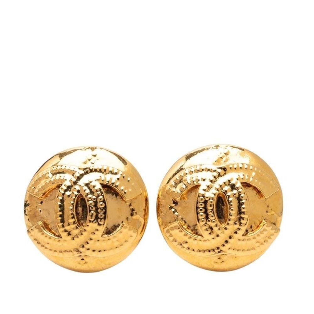 Chanel Vintage CC Logo Earrings 94P Gold Plated